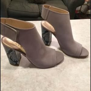 M Gemi Gray Suede & Blue Snake Heels